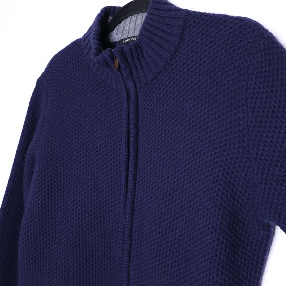 HAMMER MADE Wool Blend Zip Up Moss Stitch Sweater Navy Blue Mockneck Men's M - Picture 3 of 10